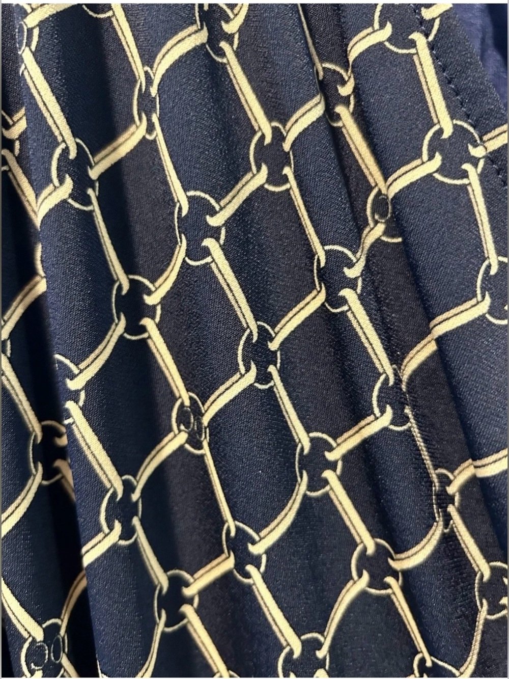 Gilli Brysen Navy Faux Wrap Jersey Dress Size L, Navy & Gold - Picture 2 of 5